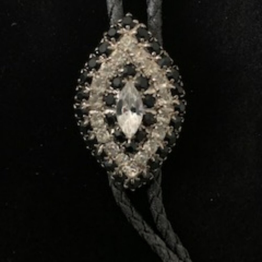 WHITE AND BLACK RHINSTONE MARQUIS  WESTERN BOLO